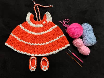 Handmade Crochet Winter Suit for Baby Girl (Newborn to 3 Months) (