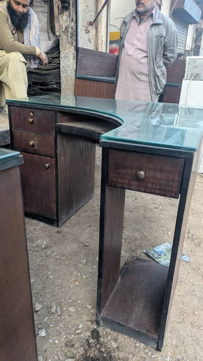 Heavy Duty L-Shaped Executive Office Table with Glass Top - Used