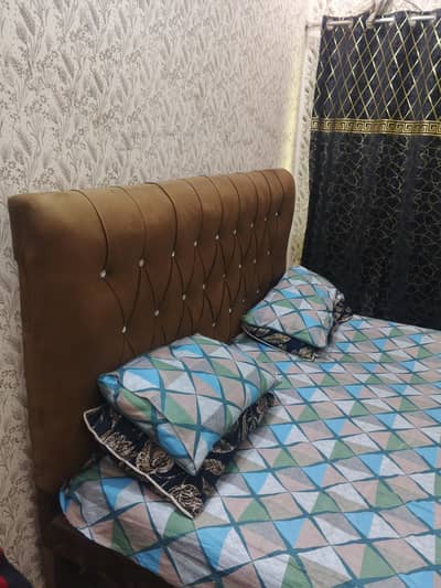 Modern Brown Velvet Double Bed with Geometric Bedding