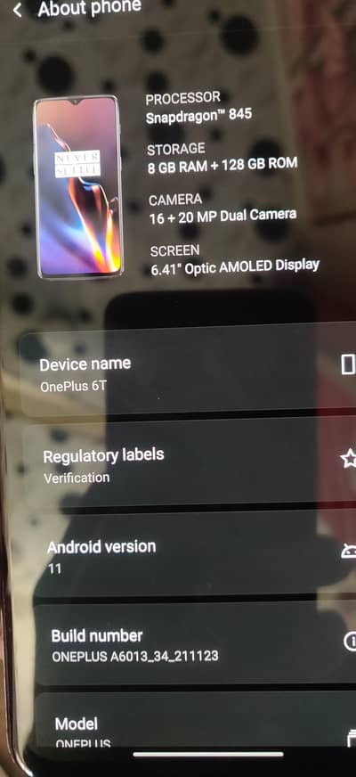One plus 6T 8,128GB