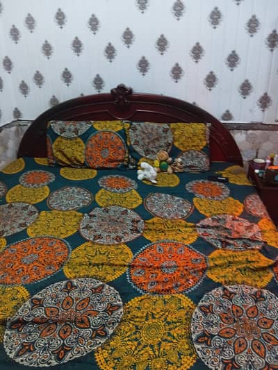 Wooden bed with twi side table