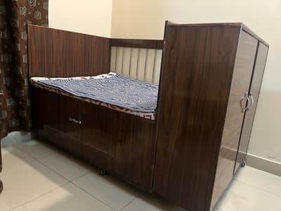 kids bed with mattress and built in cupboard excellent condition