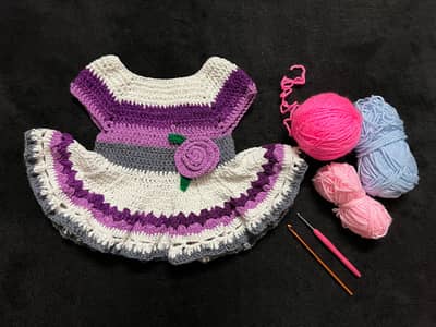 Handmade Crochet Winter Suit for Baby Girl (3–6 Months)