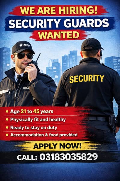 Security guard jobs  Staff required in security guard company
