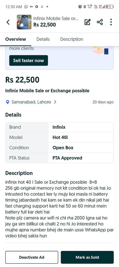Infinix Mobile sale or Exchange possible