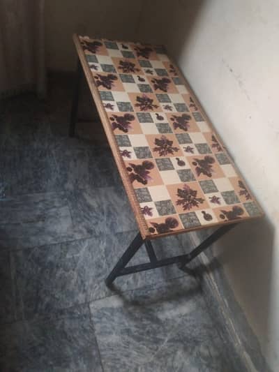 3 ft long wood and iron frame table