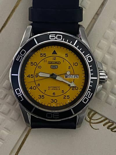 Seiko 5 Sports Automatic Yellow Dial Diver-Style Watch