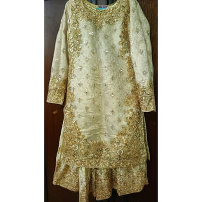 golden-white banarsi gharara with net