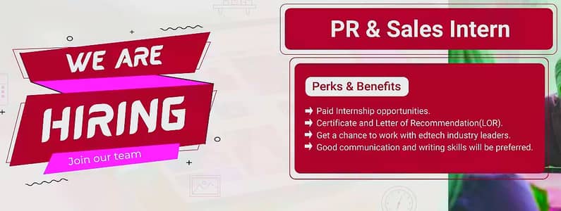 Job of Sales Intern - Relocation Other City is Must, Male Female