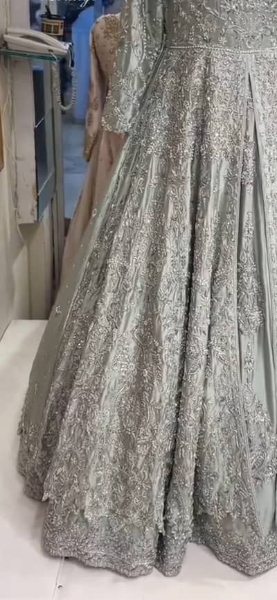 Mint Green Walima Bridal Dress Made of Silk & dupatta in Net