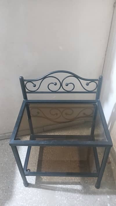 Pair of side tables metal body with glass in centre