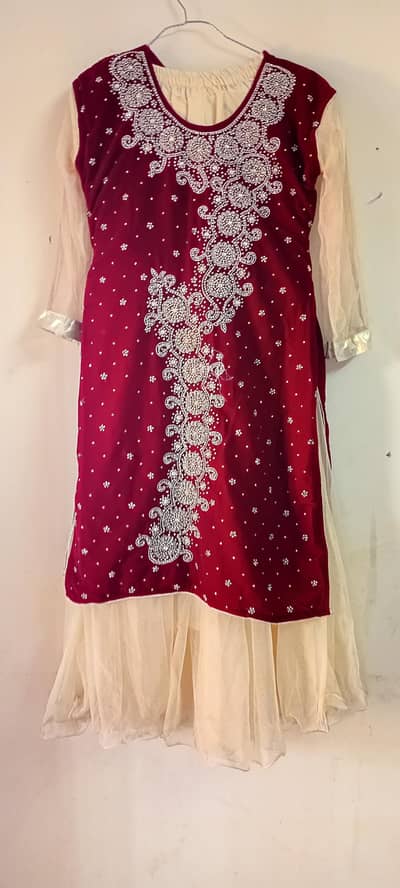 Maroon Velvet Fancy Dress with Sharara | Excellent Condition