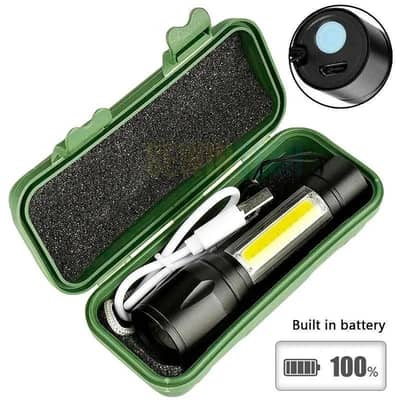 Powerful LED Torch Light – Metal Body | Black | Bright LED Lamp