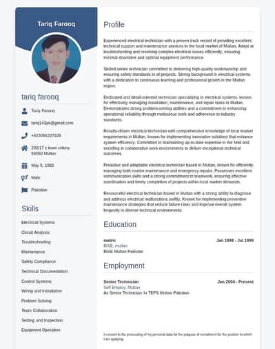 need med senior seet  for  electrical in multan