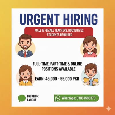 Hiring in Lahore for male and female