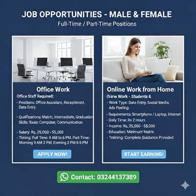 Office staff required Male / Female