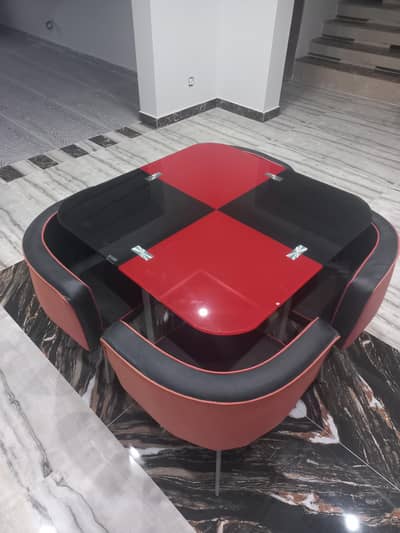 3 ft x 3 ft Tampered glass dining table with 4 chairs