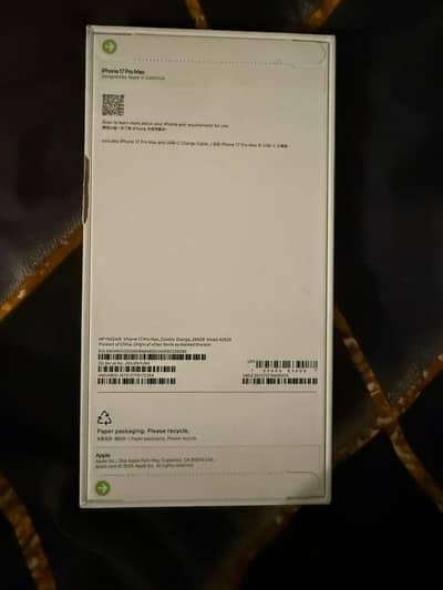 Iphone 17 pro max cosmic orange non PTA 256 GB HK variant box pack
