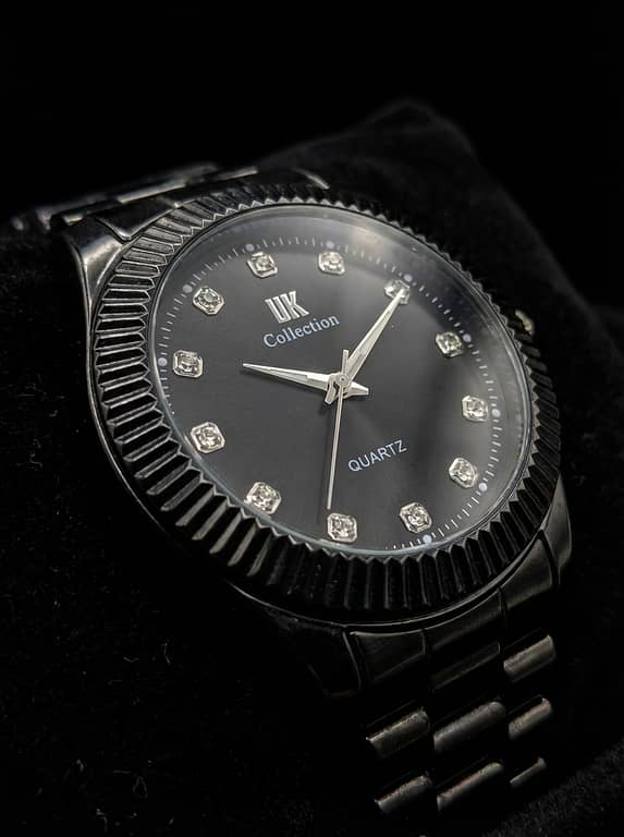 UK Collection Men’s Black Presidential Style Quartz Watch with Diamond Index Dial