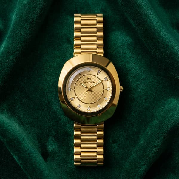 Men’s Gold-Tone Cushion Case Watch with Crystal Indices