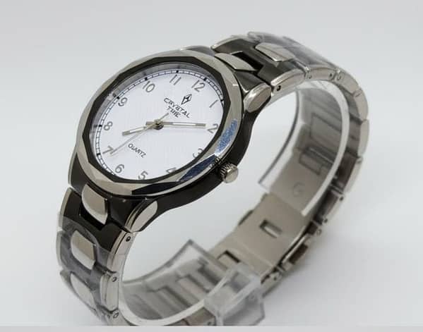 CRYSTAL TIME Two-Tone Stainless Steel Analog Watch with White Dial (Black & Silver)