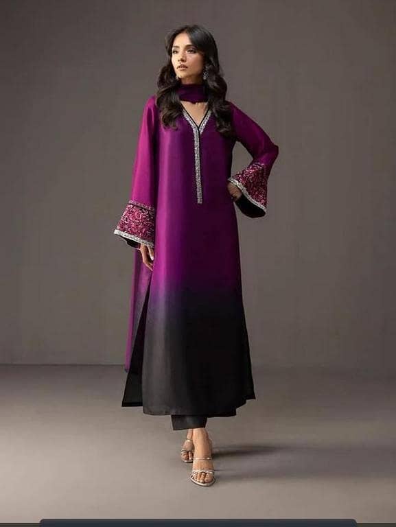 Elegant 3-Piece Stitched Silk Dress for Women – Long Shirt and Trouser Set