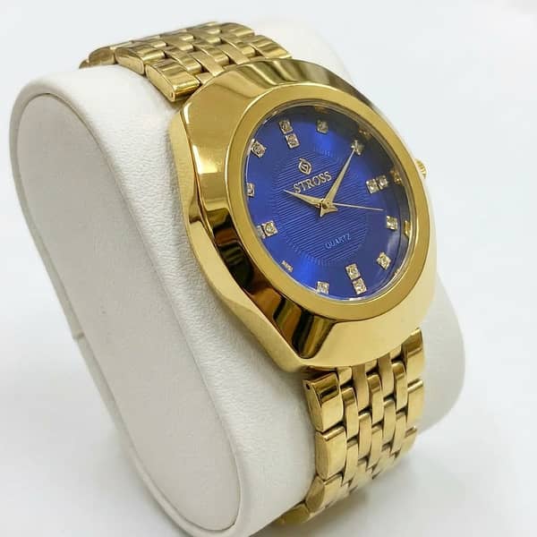 Men’s Gold Stainless Steel Watch with Blue Dial and Crystal Markers; Black Tissot Quartz Chrono