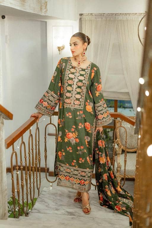 Elegant stitched 3PC  Suit with Digital Print & Sequence Dupatta