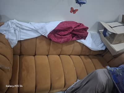 5 seater sofa, divider & king size bed 6x6 with side tables & mattres