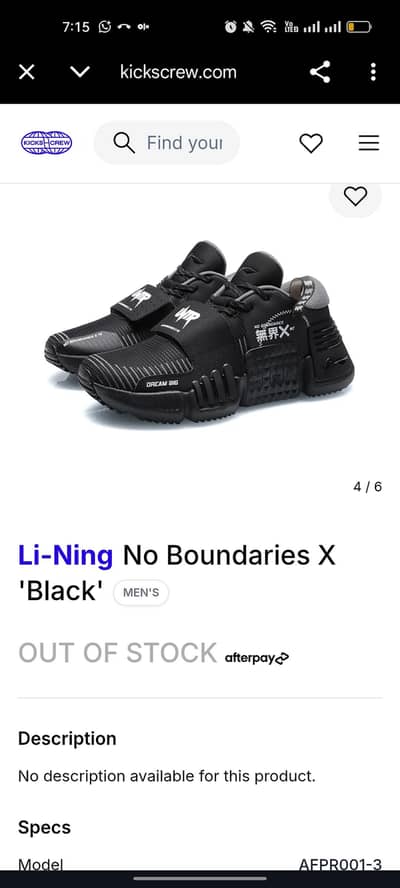 Li-NingNo Boundaries X 'Black'  size 8 40