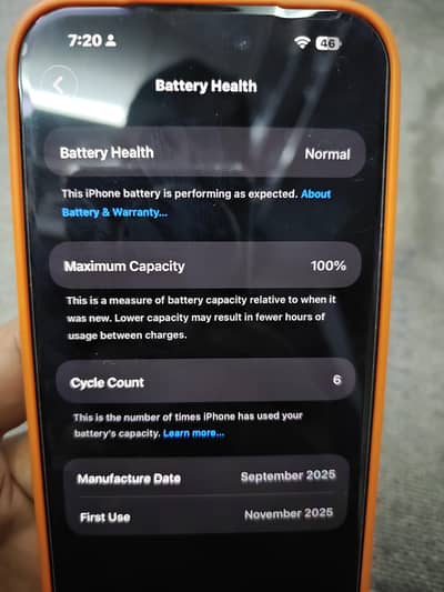 17 pro max 256gb brown colour 6 cycle count