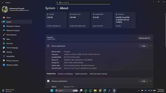 Dell Latitude 7490, Core i5 8 Gen, Ram 16 GB, SSD 256 GB