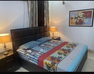 Wooden bed with side table and dresser branded(Chenone)