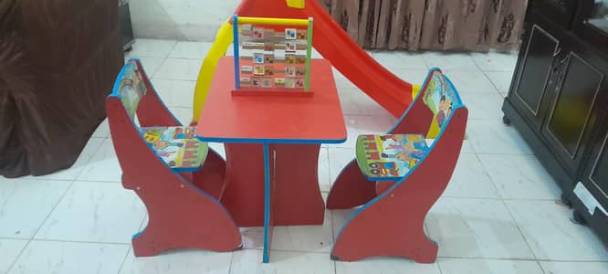 Wooden table & chair set with wooden book for kids