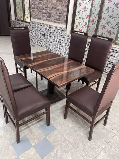 Elegant Brown Dining Chair | Leather Cushion | Wooden Frame