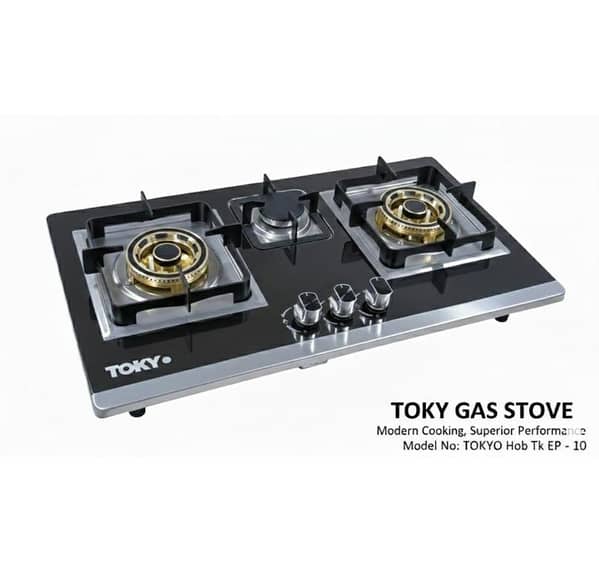TOKYO TK EP-10 Premium 3 Burner Gas Hob | Automatic Steel Chulah with EPS Brass Burners & Cast Iron Grills | Built-In Kitchen Hob (730×420 mm) With 1 Year Brand Warranty