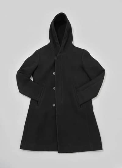 Black Wool Hooded Overcoat