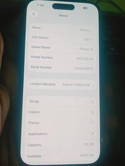 Iphone15 jv NON PTA 128GB box pack100%battery health invoice available