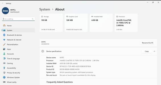 lenovo thinkpad i3 7100U  7th gen 4gb 128gb SSD