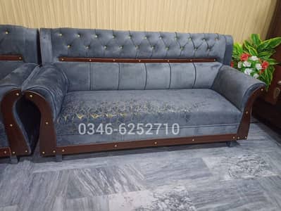 Sofa Set 6 Seater New Silver Velvet Fabric