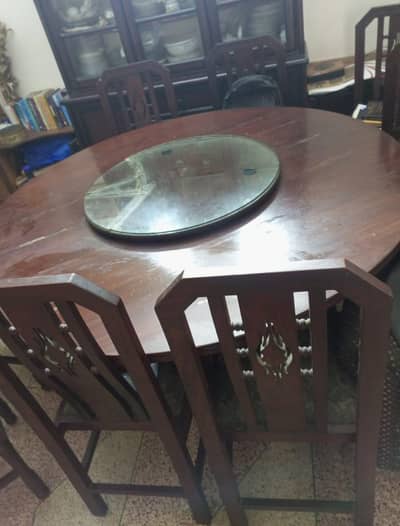 8 chair solid wood dining table with spinning glass