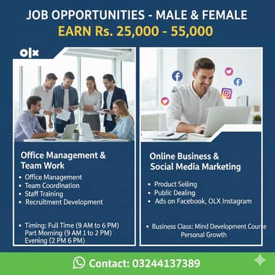 Staff required: office management & Social media marketing