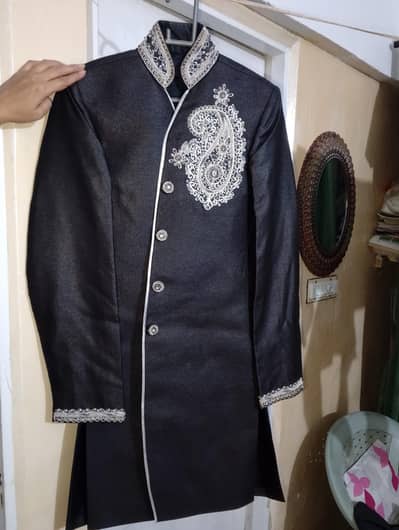 Black Sherwani with silver/white embroidery