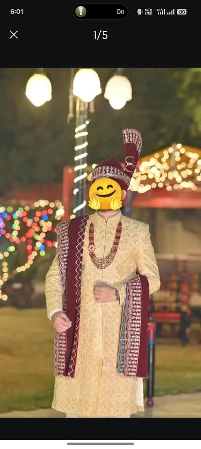 Branded Sherwani + Shawl + Kulla + Khussa + Mala + Props + Mehandi han