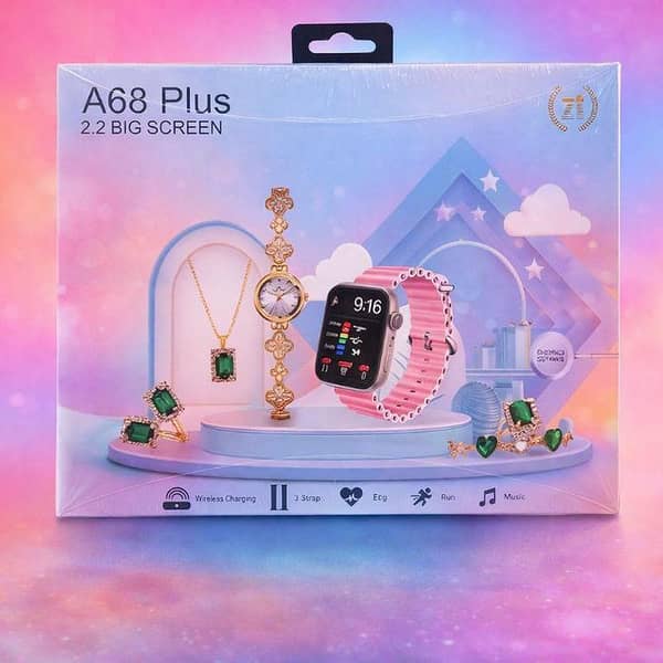 A68 Plus Smart Watch 2.2” Big Screen | 3 Straps | Jewelry Combo | Wireless Charging