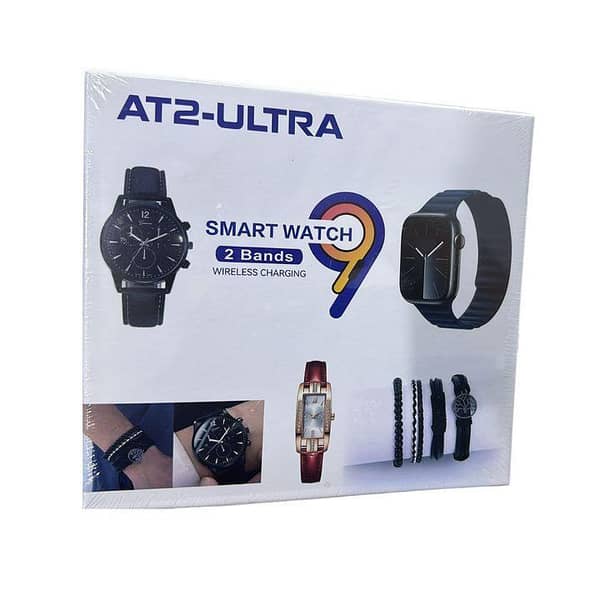 AT2 Ultra Smart Watch | 2 Bands + Wireless Charging | New