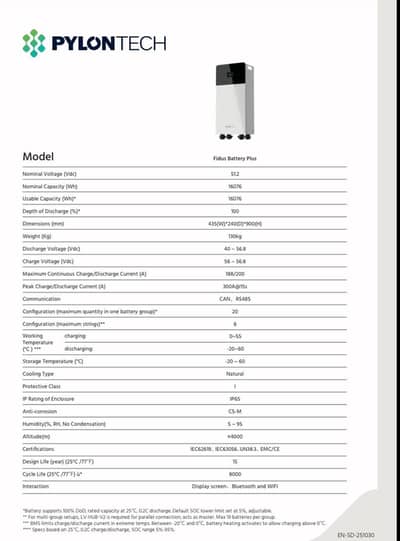*Pylontech FIDUS PLUS* *Battery*   Capacity: 314Ah | 16kWh