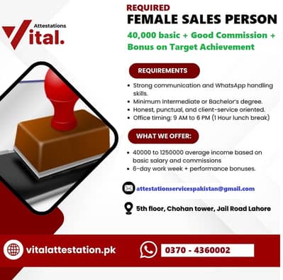 Tele Sales Person / Document Attestation / Female Job / Staff Wanted