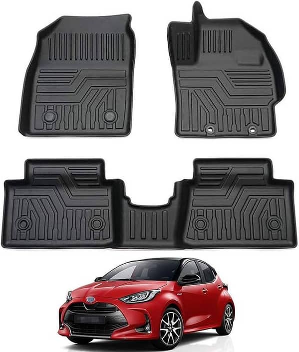 Toyota Yaris Hatchback Japanese TPE Rubber Floor Mats Tray Type Imported Premium Quality 3 Pcs Set Waterproof, Washable and ScratchProof