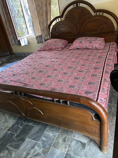 wooden bed for urgent sale with mattress